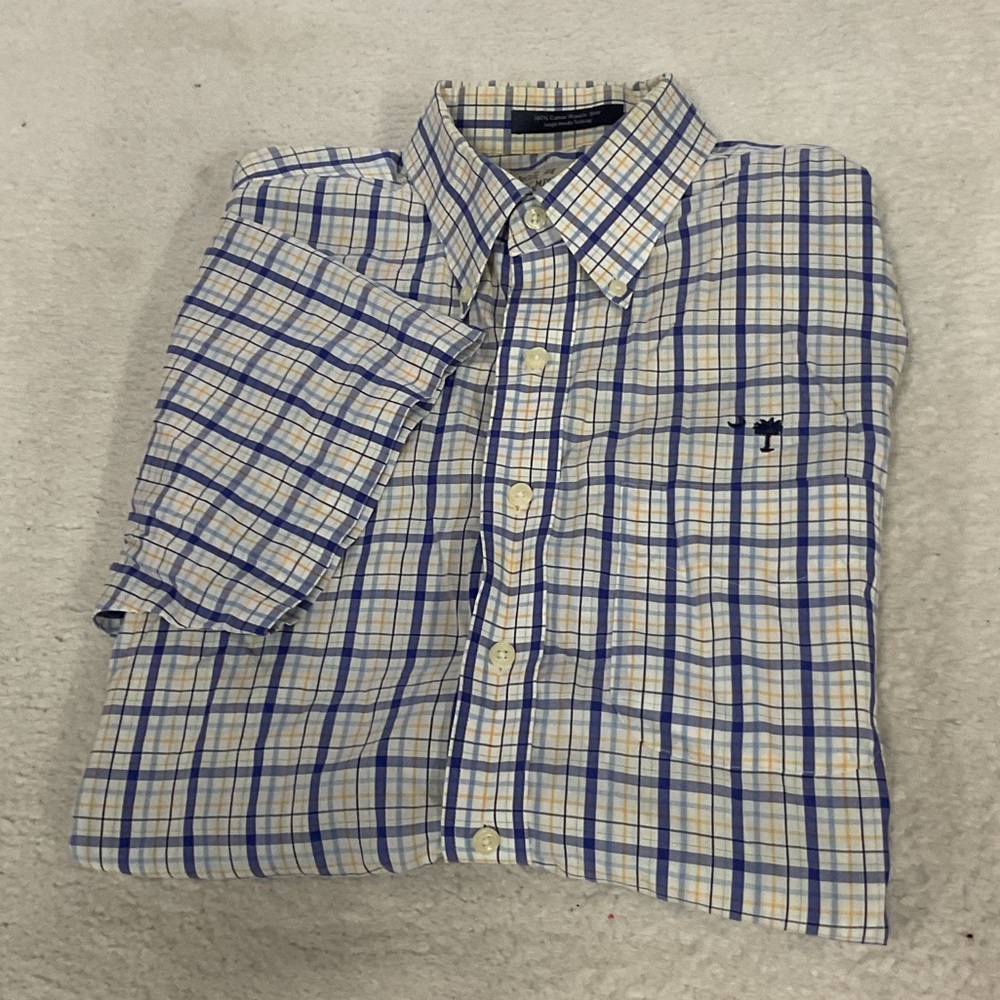 Casual Blue and Cream Plaid Button Down Shirt